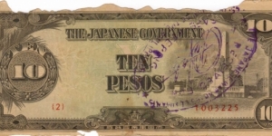 PI-111 Philippine 10 Peso replacement note under Japan rule, plate number 2. Banknote