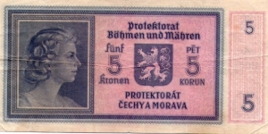 5 kronen ,prptektorat cechy and morava Banknote