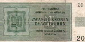 20 kronen ,prptektorat cechy and morava Banknote