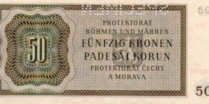 50 kronen ,prptektorat cechy and morava Banknote
