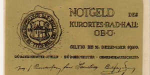 *NOTGELD*__20 Heller__pk# NL__Bad Hall__31.12.1920  Banknote