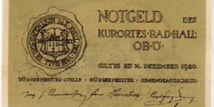*NOTGELD*__50 Heller__pk# NL__Bad Hall__31.12.1920  Banknote