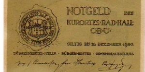 *NOTGELD*__50 Heller__pk# NL__Bad Hall__31.12.1920 Banknote