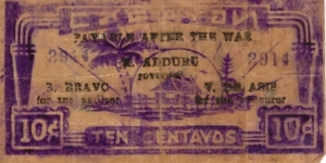 S-174a Cagayan 10 centavo note with black text. Banknote