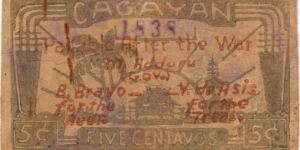 S-178b Cagayan 5 centavo note with red text. Banknote