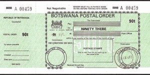 Botswana 1993 90 Thebe postal order. Banknote