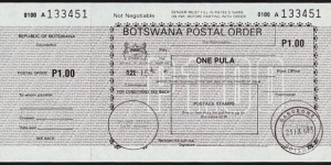 Botswana 1993 1 Pula postal order. Banknote