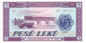 Albania P42a (5 leke 1976) Banknote