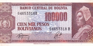 Bolivia P171a (100000 pesos bolivianos 5/6-1984) Banknote