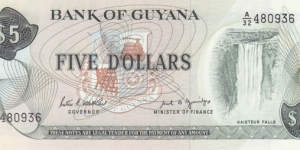 Guyana P22e (5 dollars ND 1989) Banknote