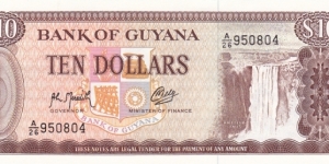Guyana P23f (10 dollars ND 1992) Banknote