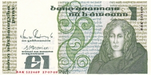 Ireland P70d (1 pound 17/7-1989) Banknote