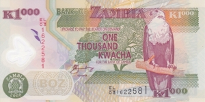 Zambia P44f (1000 kwacha 2008) Polymer Banknote
