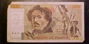 A nice old French 100-franc note of the style I spent while working in Paris in 1995.  This one has some pin holes and a torn corner, but it was only a few bucks! Banknote