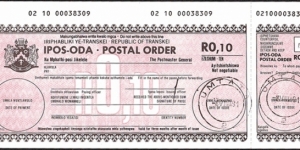 Transkei 1991 10 Cents postal order. Banknote