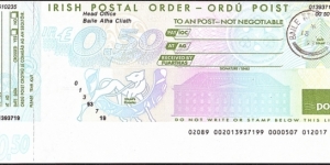 Ireland 1993 50 Pence postal order. Banknote