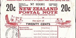 New Zealand 1973 20 Cents postal note. Banknote