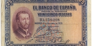 25 Pesetas (interbellum period 1926) Banknote