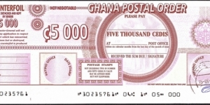 Ghana 2005 5,000 Cedis postal order. Banknote