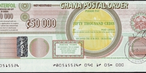 Ghana 2001 50,000 Cedis postal order. Banknote