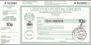Lesotho 1996 10 Lisente postal order. Banknote