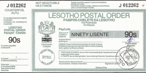 Lesotho 1996 90 Lisente postal order. Banknote