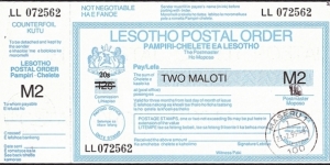Lesotho 1995 2 Maloti postal order. Banknote