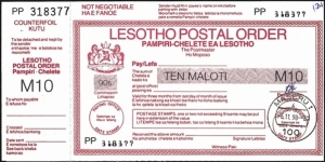 Lesotho 1998 10 Maloti postal order. Banknote