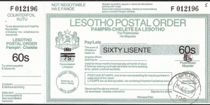 Lesotho 1995 60 Lisente postal order. Banknote