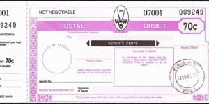 Namibia 1995 70 Cents postal order. Banknote