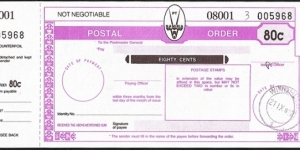 Namibia 1992 80 Cents postal order. Banknote