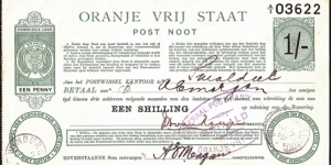 Orange Free State 1899 1 Shilling postal note. Banknote