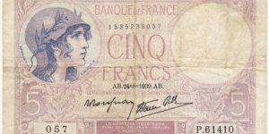 5 Francs(1939) Banknote