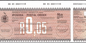 Ciskei 1992 5 Cents postal order. Banknote