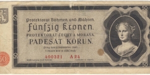 50 Kronen/Korun(Protectorate of Bohemia and Moravia 1940) Banknote