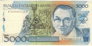 5000 Cruzados(overprinted with value 5 Cruzados Novos)  Banknote