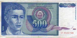 500 Dinara__pk# 106__01.03.1990 Banknote