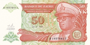 Zaire P51 (50 nouveaux makuta 24/6-1993) Banknote