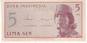 Indonesia 5 Sen. Banknote for SWAP/SELL. SELL PRICE IS: $0.5 Banknote