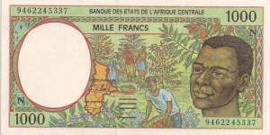 1000 Francs , Central African CFA franc serial N Equatorial Guinea  Banknote