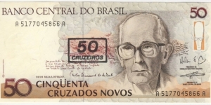 50 Cruzados Novos(overprinted with value 50 Cruzeiros) Banknote