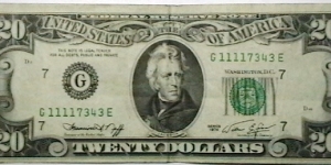 US FRN 1974 20 dollars G Dis. obv Banknote