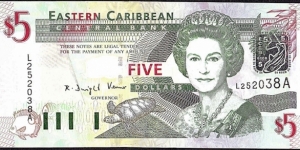 Antigua N.D. (2003) 5 Dollars.

Cut off-centre. Banknote