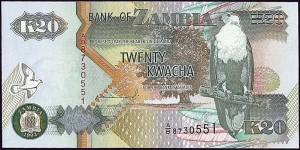 Zambia 1992 20 Kwacha. Banknote
