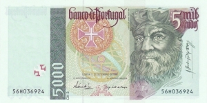 Portugal P190d (5000 escudos 11/9-1997) Banknote