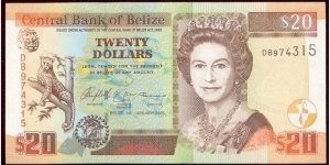 Belize 20 Dollara Banknote