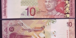 REPLACEMENT RM10. PREFIX ZA. WITH SILVER TREAD. SIGNED BY ZETTI AZIZ Banknote