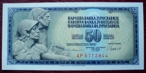 Narodna Banka Jugoslavije/Narodna Banka na Jugoslavija |
50 Dinara |

Obverse: Relief of Mestrović |
Reverse: Value in the languages of the Yugoslav Republic Banknote