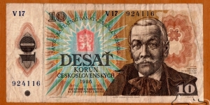 Czechoslovak Socialist Republic | 
10 Korún, 1986 | 

Obverse: Pavol Országh Hviezdoslav (1849-1921) was a Slovak poet, dramatist, translator, and member of the Czechoslovak parliament. He wrote in a traditional style, and later became influenced by parnassism and modernism, and National Coat of Arms | 

Reverse: Orava Beskids in Slovakia, Common nightingale, Common juniper (Juniperus communis), and Wild strawberry (Fragaria vesca) | Banknote