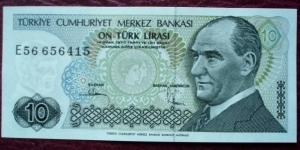 Türkiye Cumhuriyet Merkez Bankası |
10 Lirası |

Obverse: President Mustafa Kemal Atatürk |
Reverse: Atatürk with school children |
Watermark: Kemal Atatürk Banknote